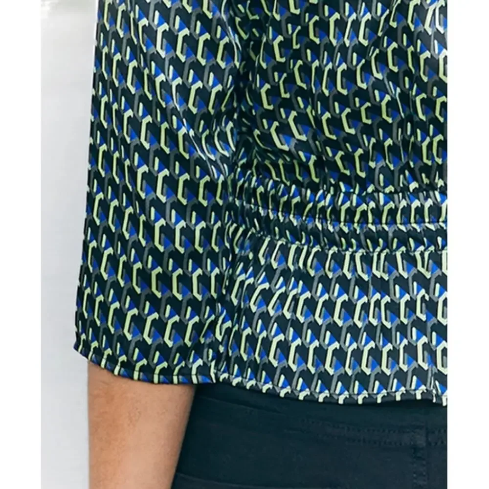 IKKS Graphic Print Wrap Peplum Blouse OpticArt Size 4 - Picture 3 of 6